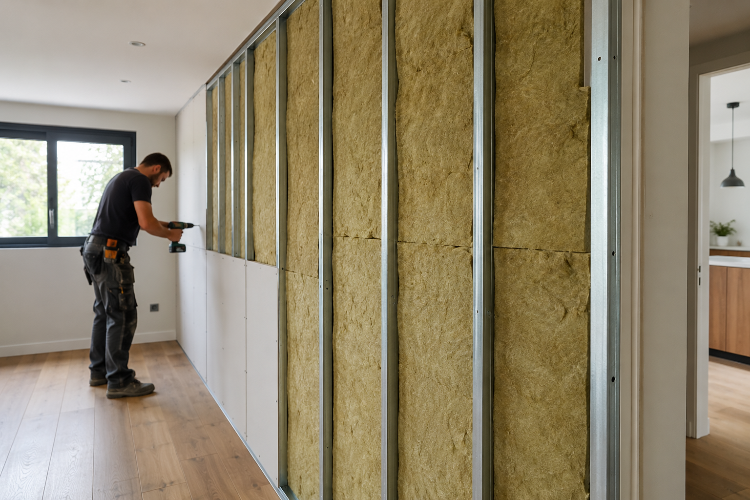 Trasdosado de Pladur con aislamiento térmico en vivienda de Alicante